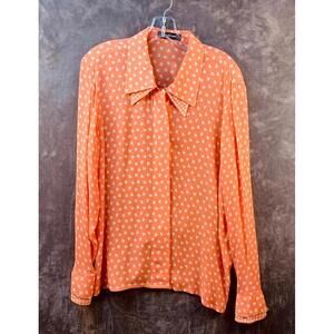Vintage 80's Louis Feraud Orange Shamrock Patterned Women's Silk Blouse (474)